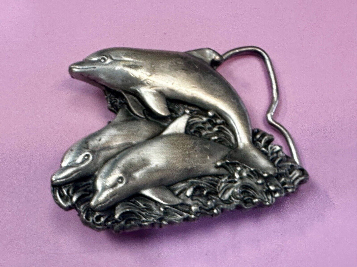 Three Jumping Dolphins Vintage 1970's Nature Love Bergamot Belt Buckle