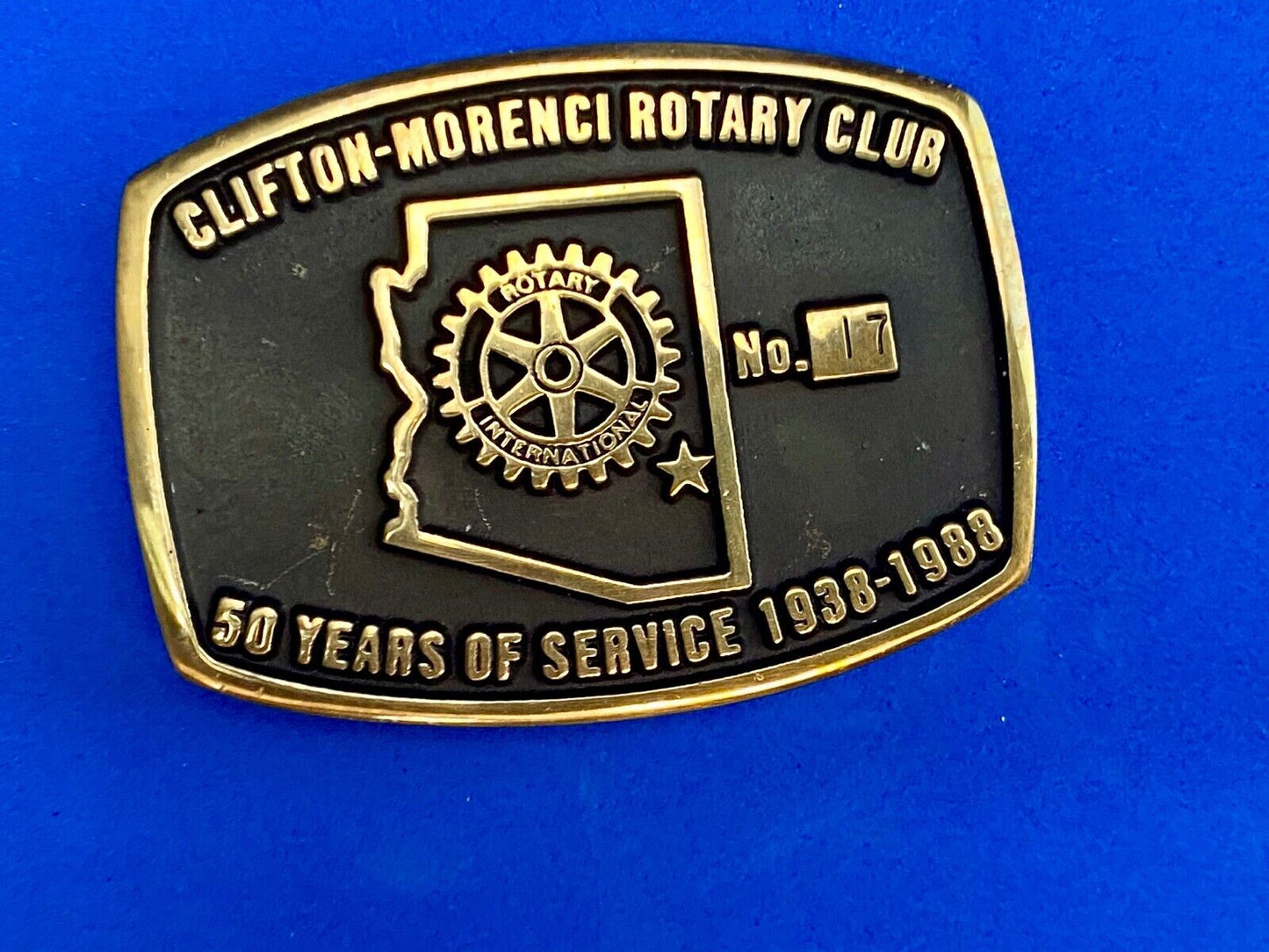 Vintage Clifton Morenci Rotary Club 50 years of service celebration belt buckle