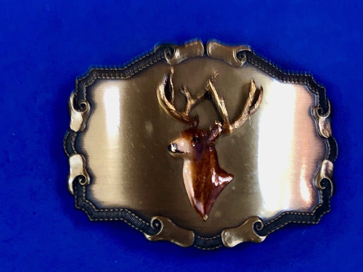 Vintage 1977 Raintree deer antlers belt buckle Hunting gift Western framed