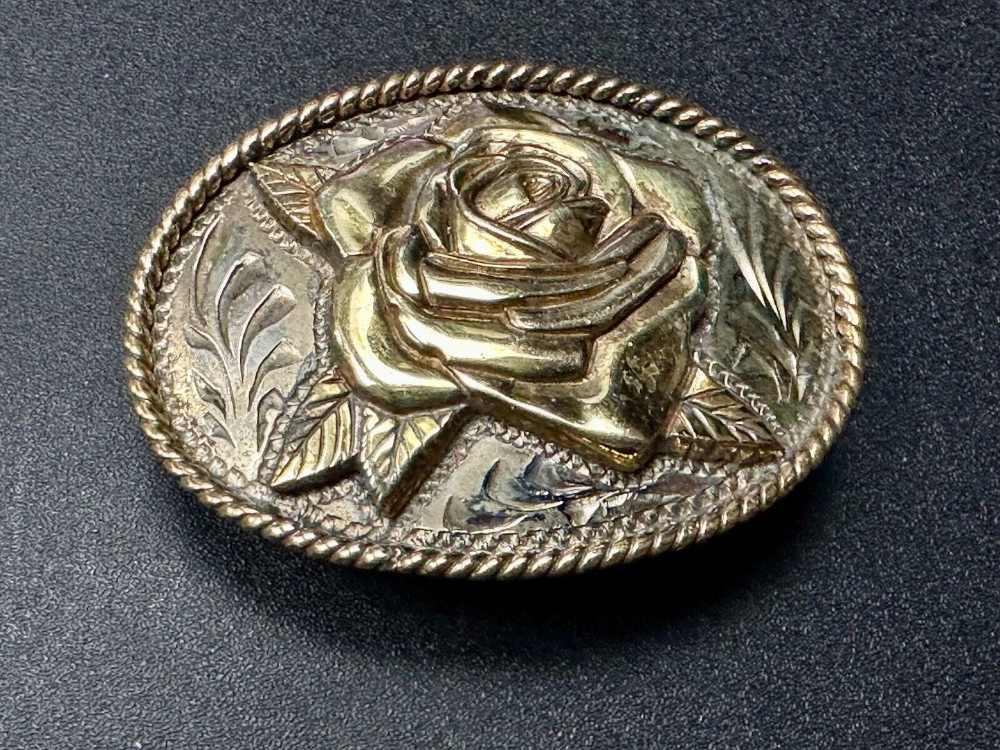 THE ROSE flower - Raised ADM mixed metal western ornate belt buckle