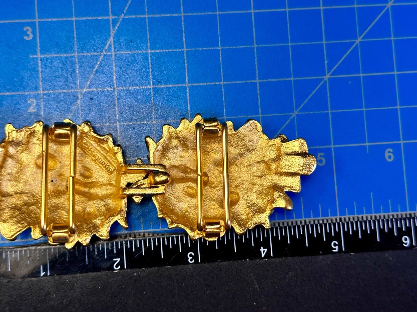 Textured Leaf Shaped Two Piece interlocking Gold Tone Belt Buckle by Paquette