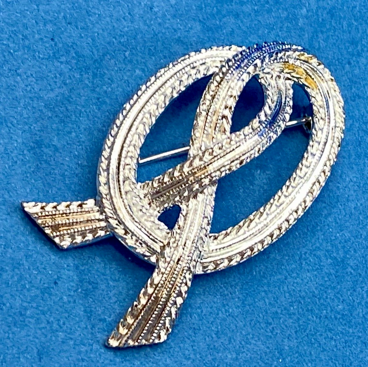 Vintage Emmons Knotted Bow Silver Tone Brooch Pin Costume Jewelry