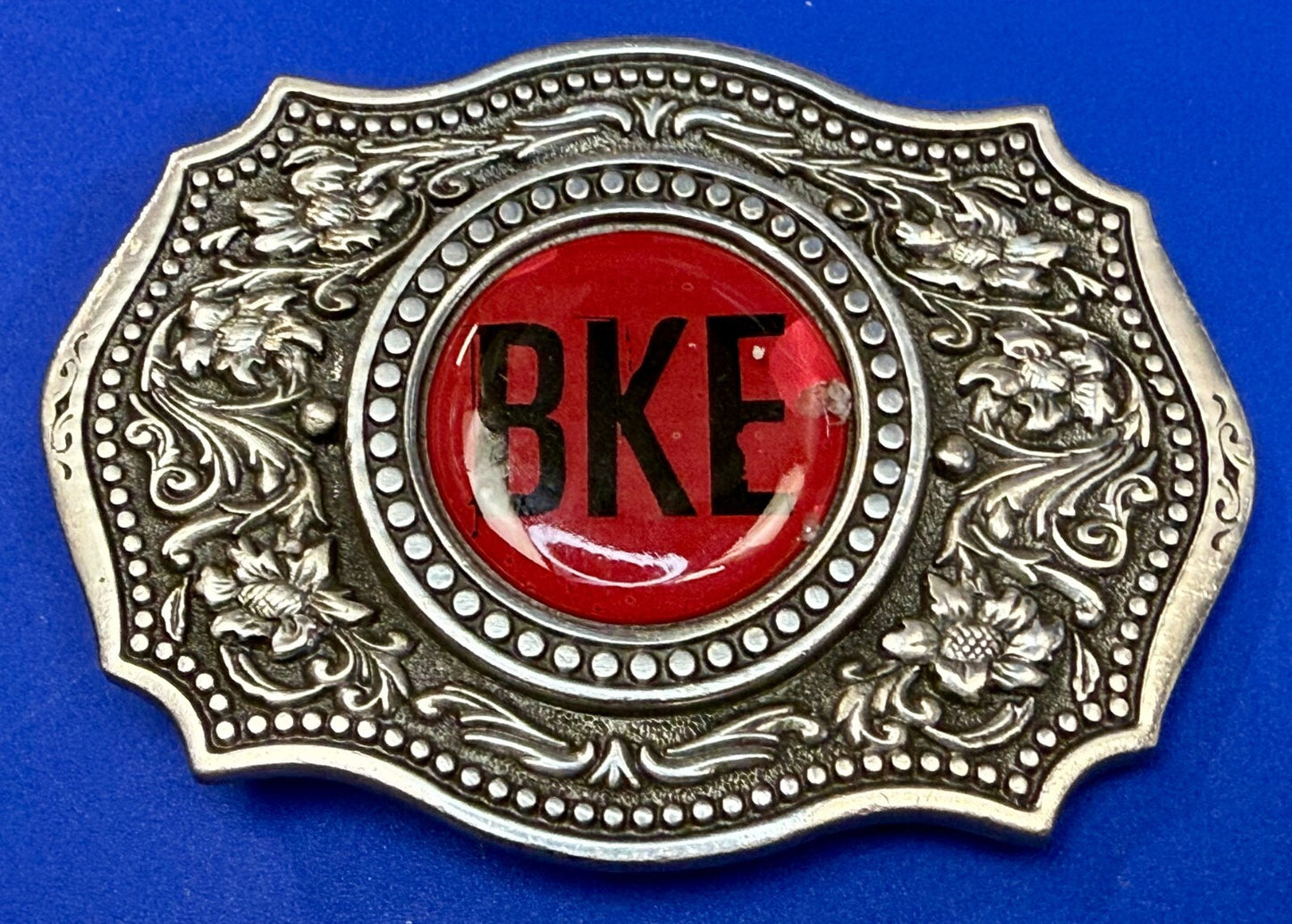 BKE Custom Letters? Centerpiece on Vintage Fine Pewter 2004 Belt Buckle