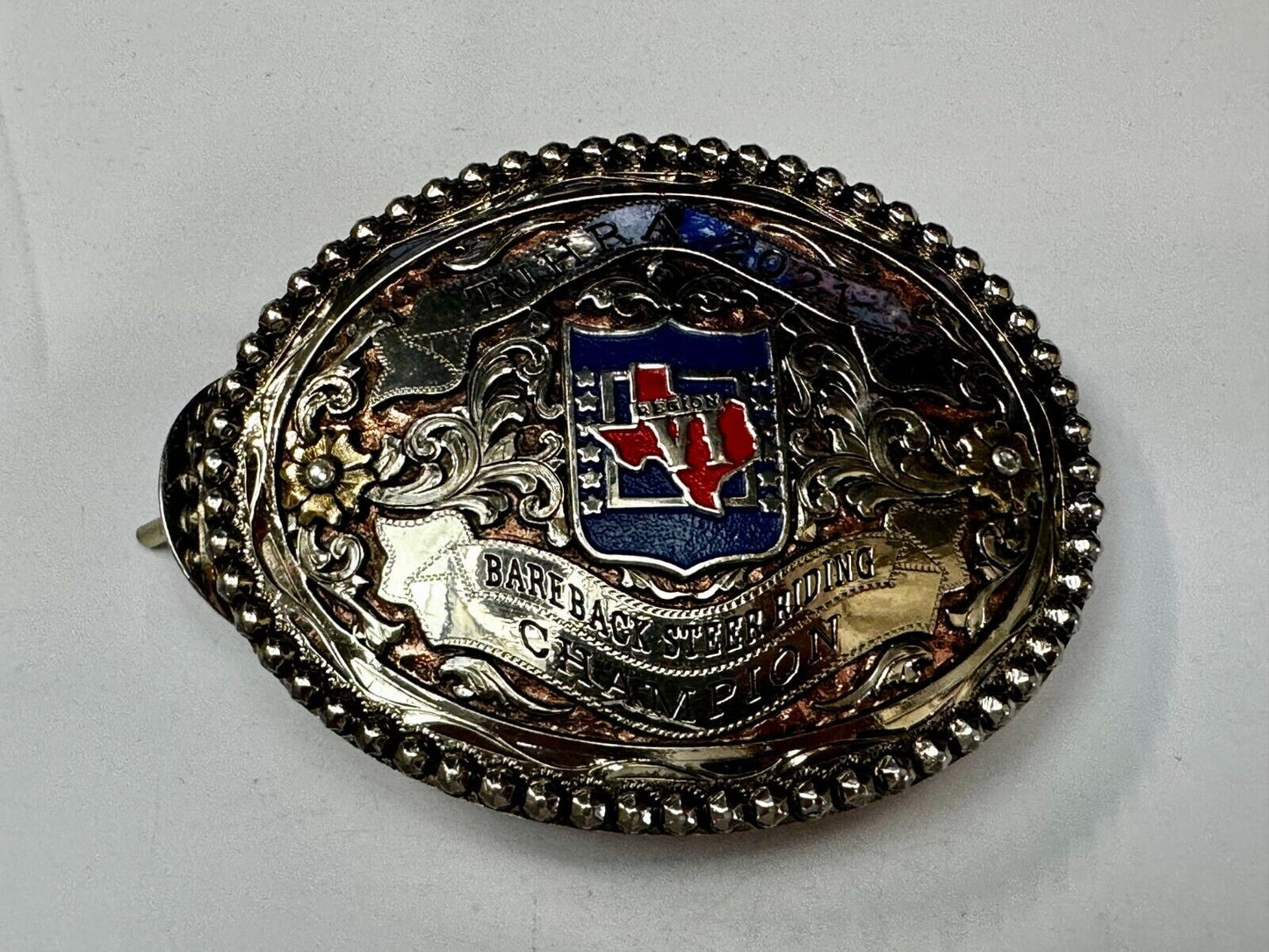 TJHRA Texas Jr. Rodeo 2021 Bareback Steer Riding Champion Trophy Belt Buckle