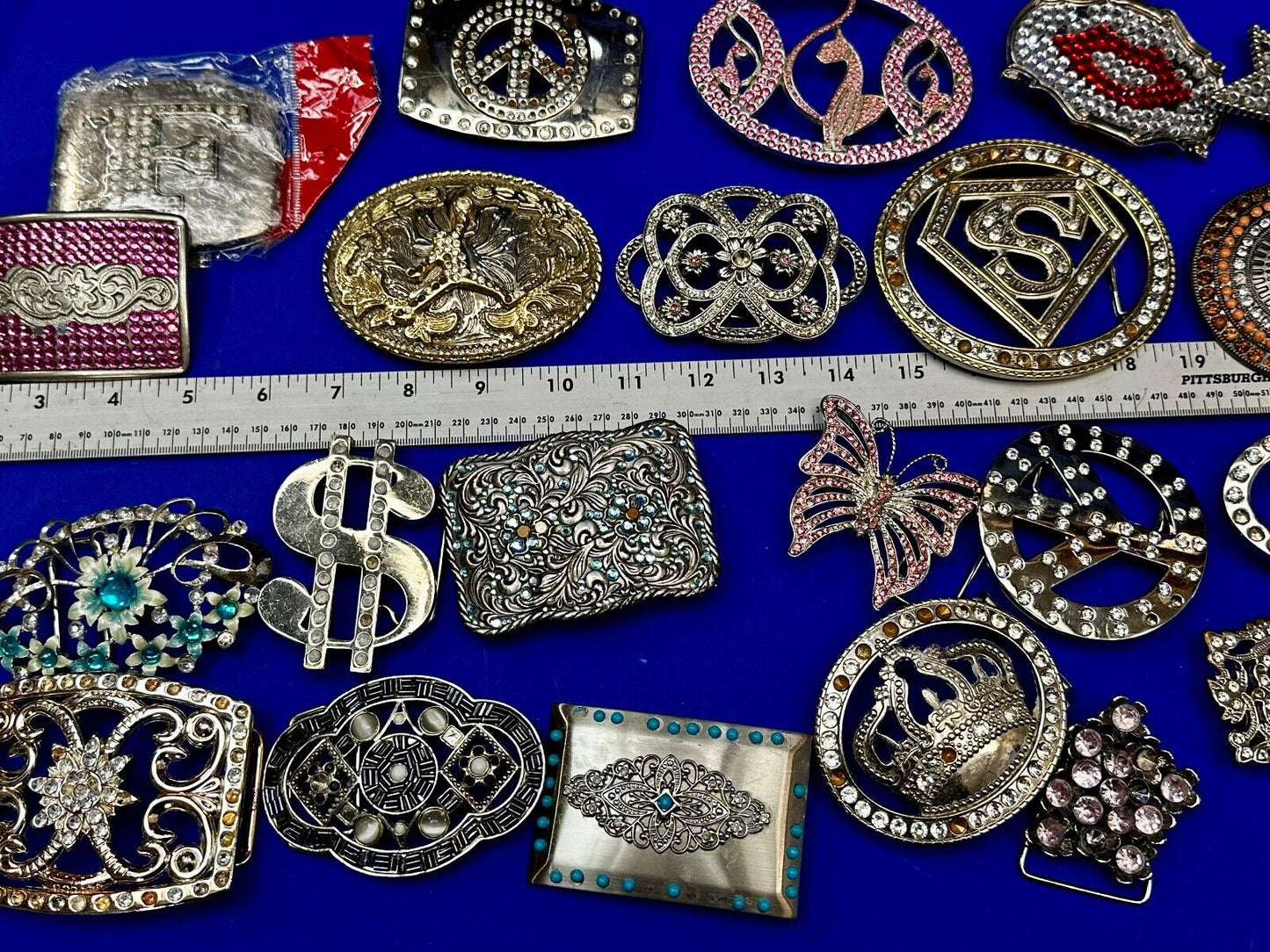 22 Bulk Lot Junk Drawer Grab Bag of REPAIR Belt Buckle - Missing Rhinestone's