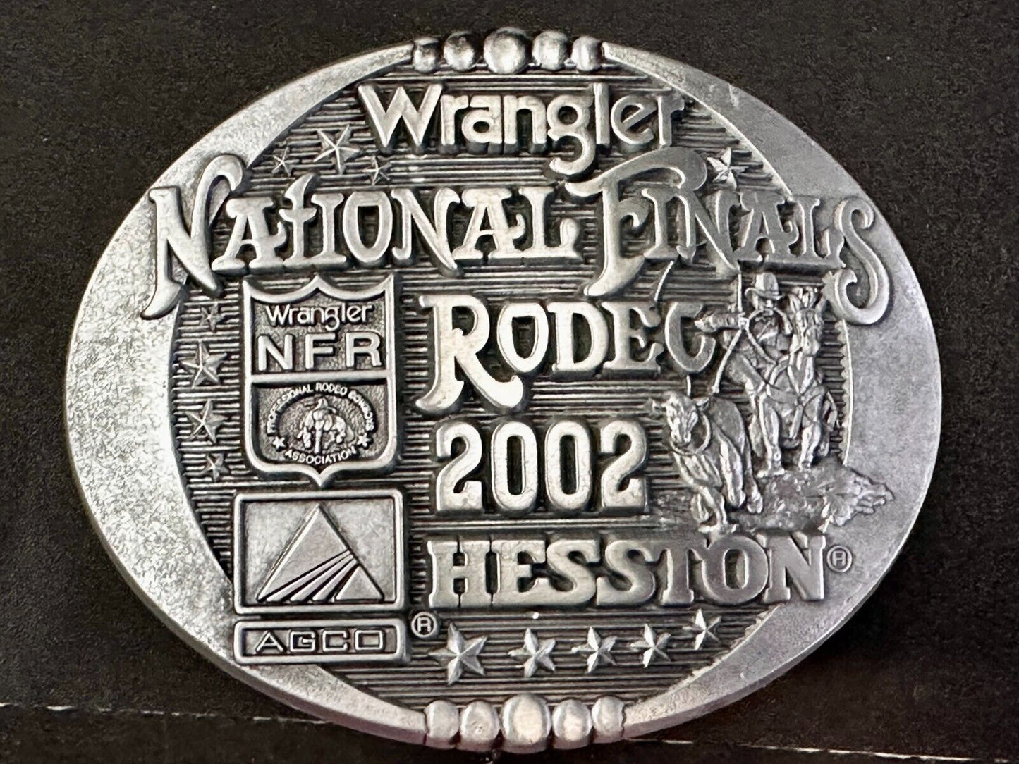 2002 Wrangler Hesston NFR National Finals Rodeo Montana Silversmiths Belt Buckle