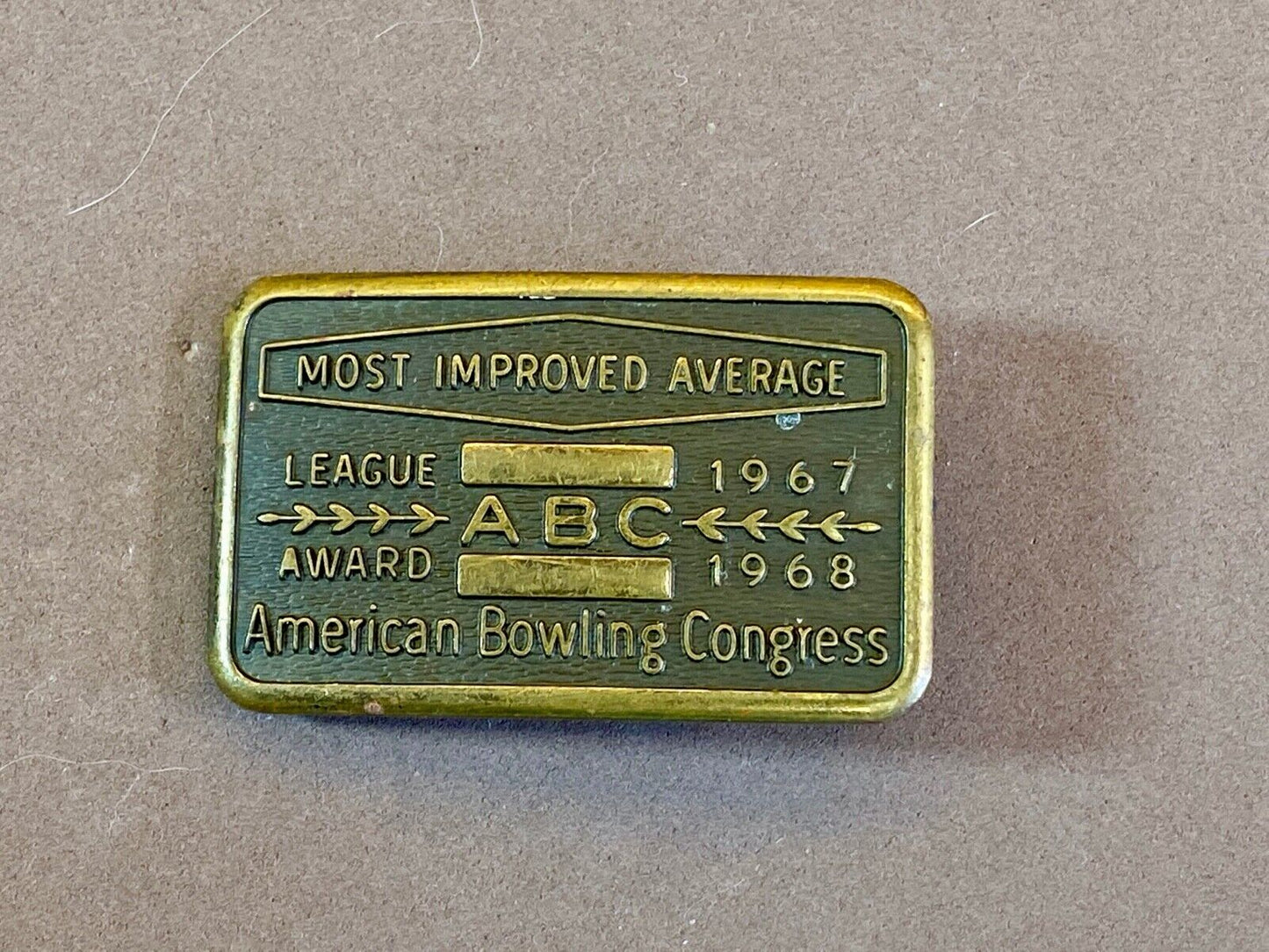 Vintage 67 68 American Bowling Congress Most Improved Average Award Belt Buckle