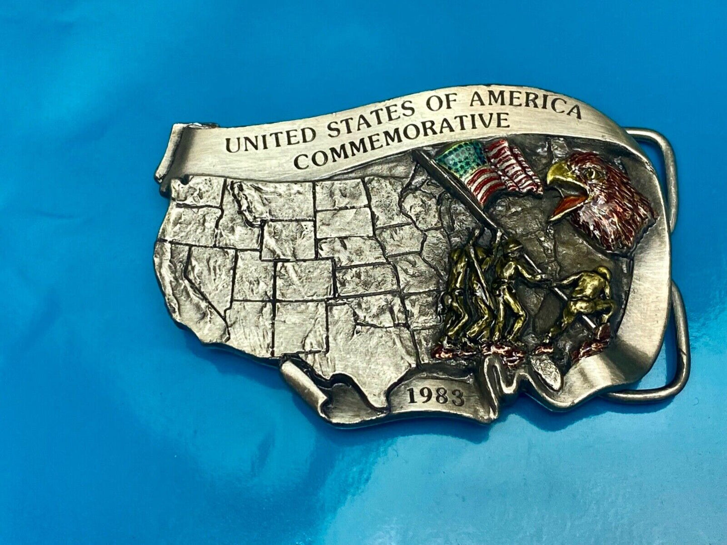 1983 United States of America commemorative flag eagle - map shaped belt buckle