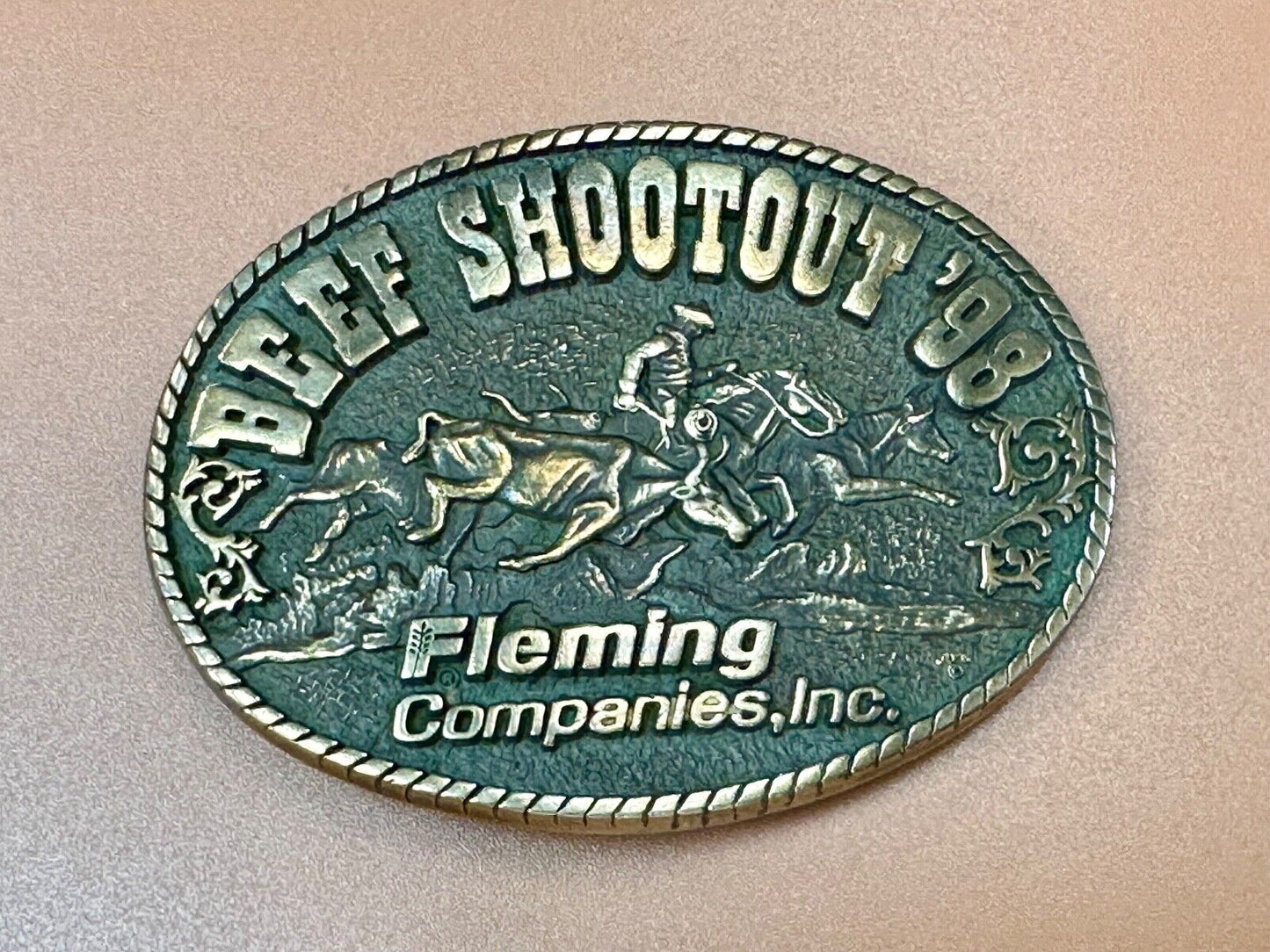 Beef Shootout 1998 Fleming Companies Inc Rodeo vintage ADM belt buckle