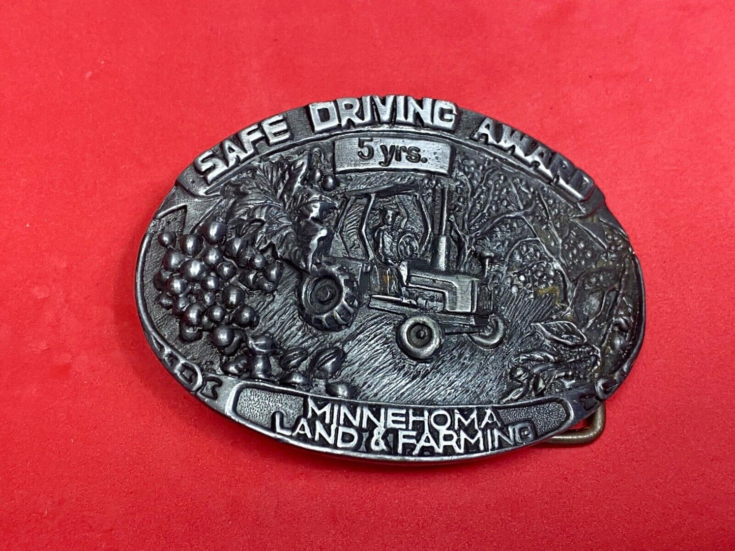 Vintage 5 year Safe Driving Award MineHoma Land and Farms belt buckle