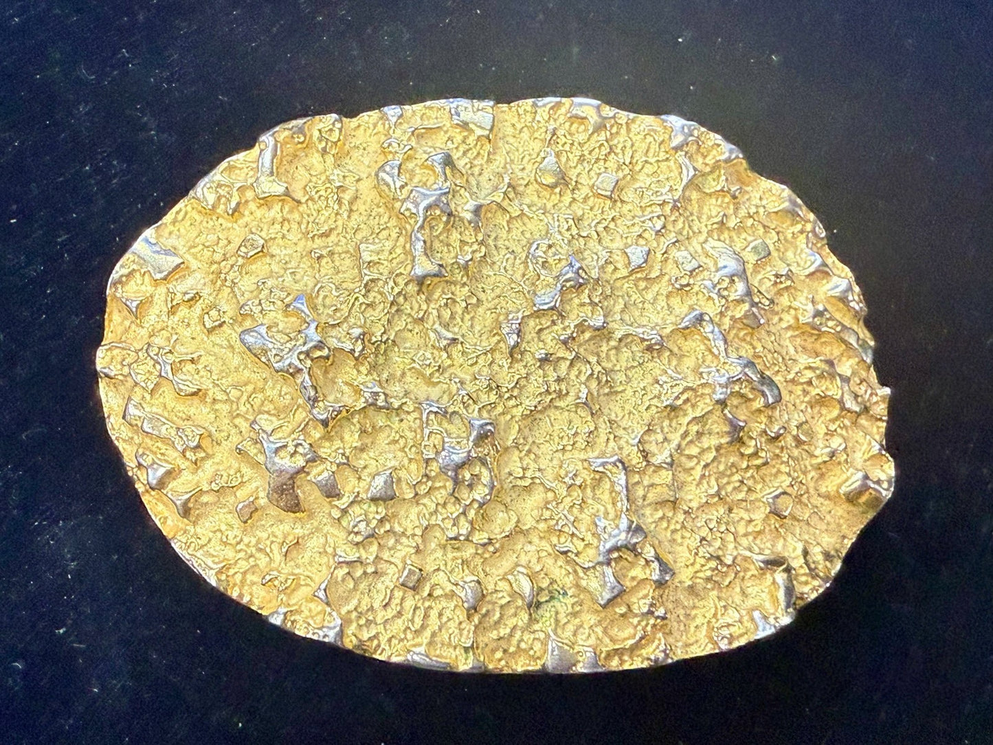 Texas Purities Nugget Textured Metal Gold Color Oval Belt Buckle