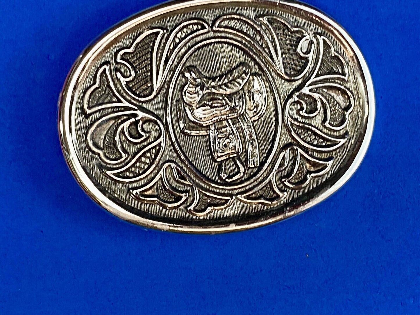 Avon Silver Color Belt Buckle W/Horse Saddle Design Cowboy Western Rodeo