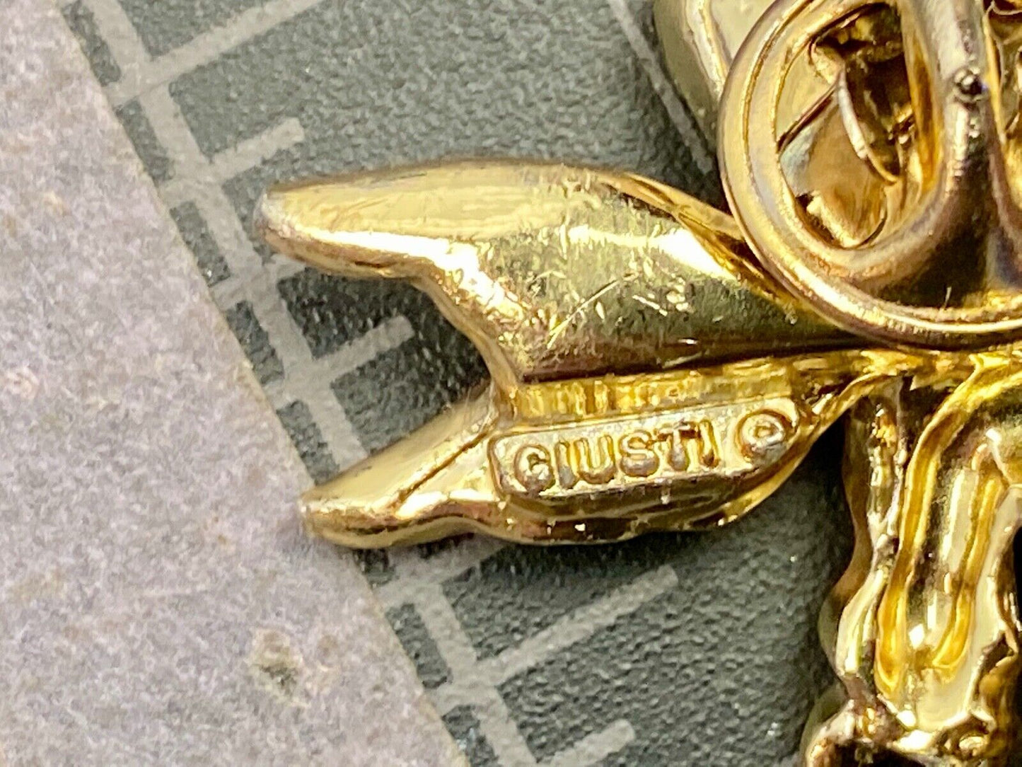 Vintage Christmas Angel Holding Bird Dove? Brooch Pin Gold Tone GiGi Giusti