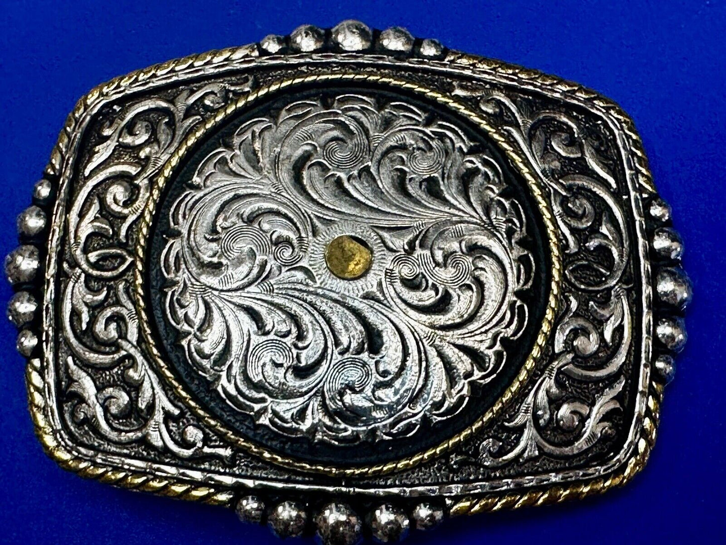 Authentic Silver Plated Western Cowboys flower swirl design Large Belt Buckle