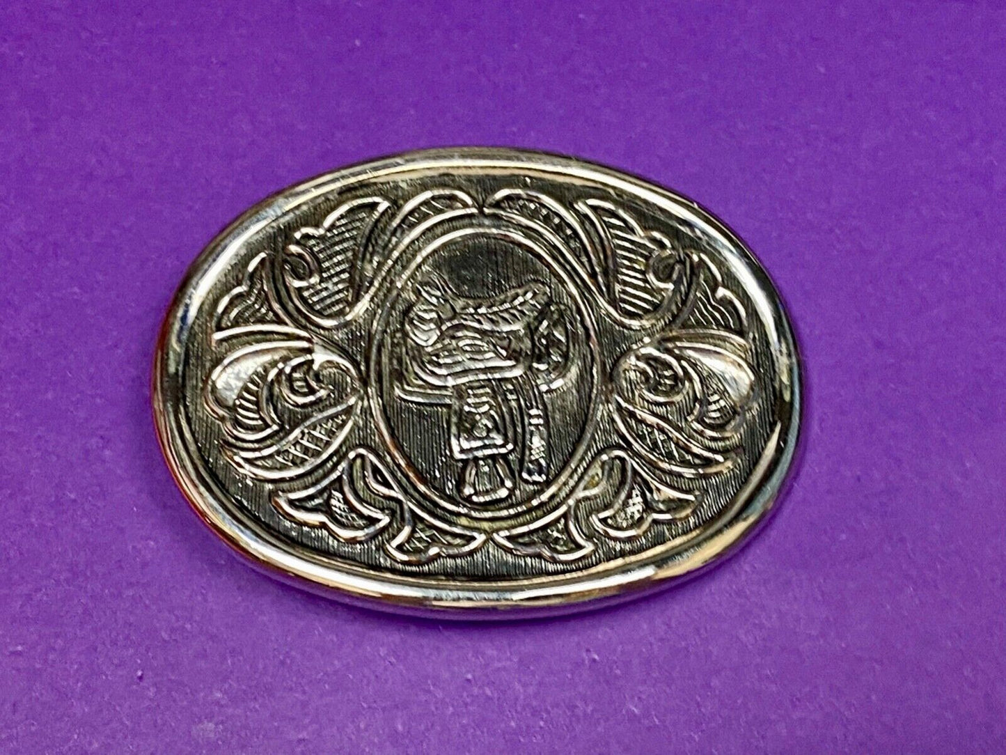 Vintage Avon Silver Tone Western Horse Saddle Cowboy Belt Buckle
