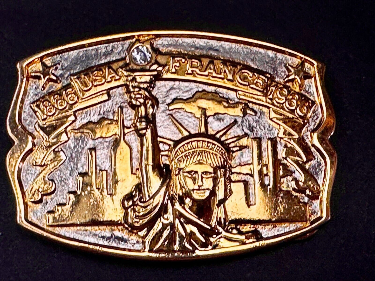 USA France Lady Liberty Statue Commemorative two tone Hammond Mint Belt Buckle