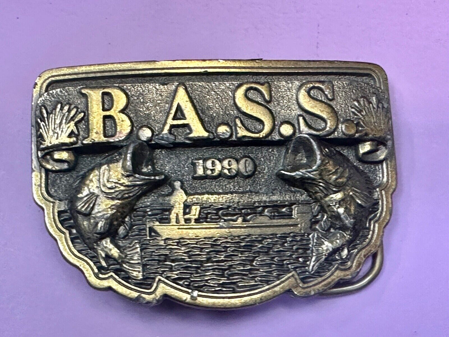 1990 BASS Bass Anglers Sportsman Society Fishing Dual Jumping Fish belt buckle