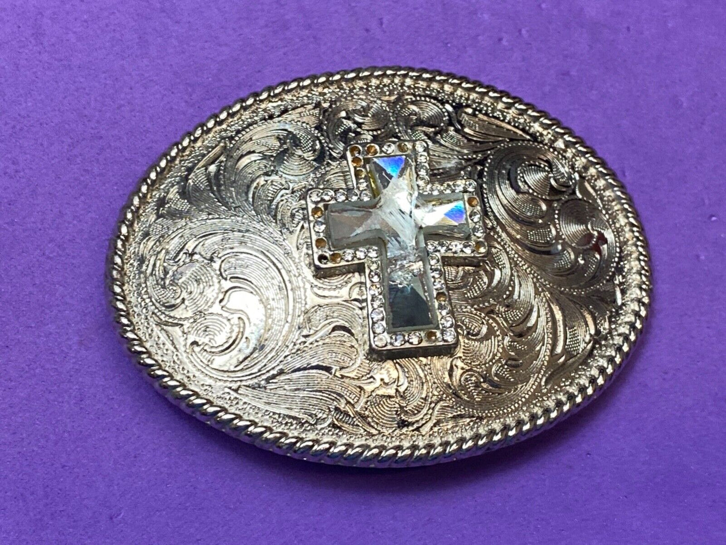 beautiful western cross, engraved flower swirl cowboy cowgirl faith belt buckle
