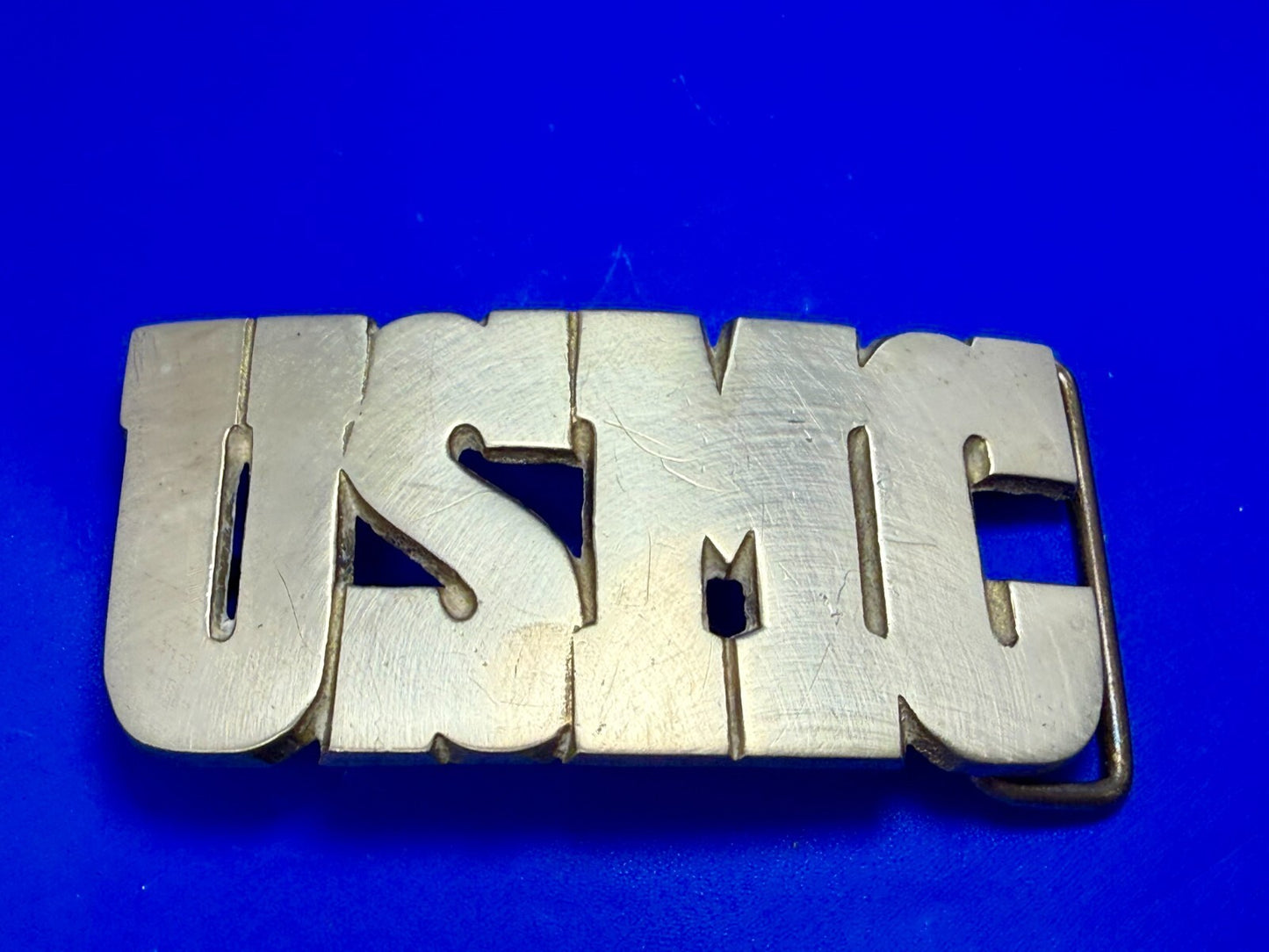 USMC United States Marine Corps Block Letters Military Solid Brass Belt Buckle