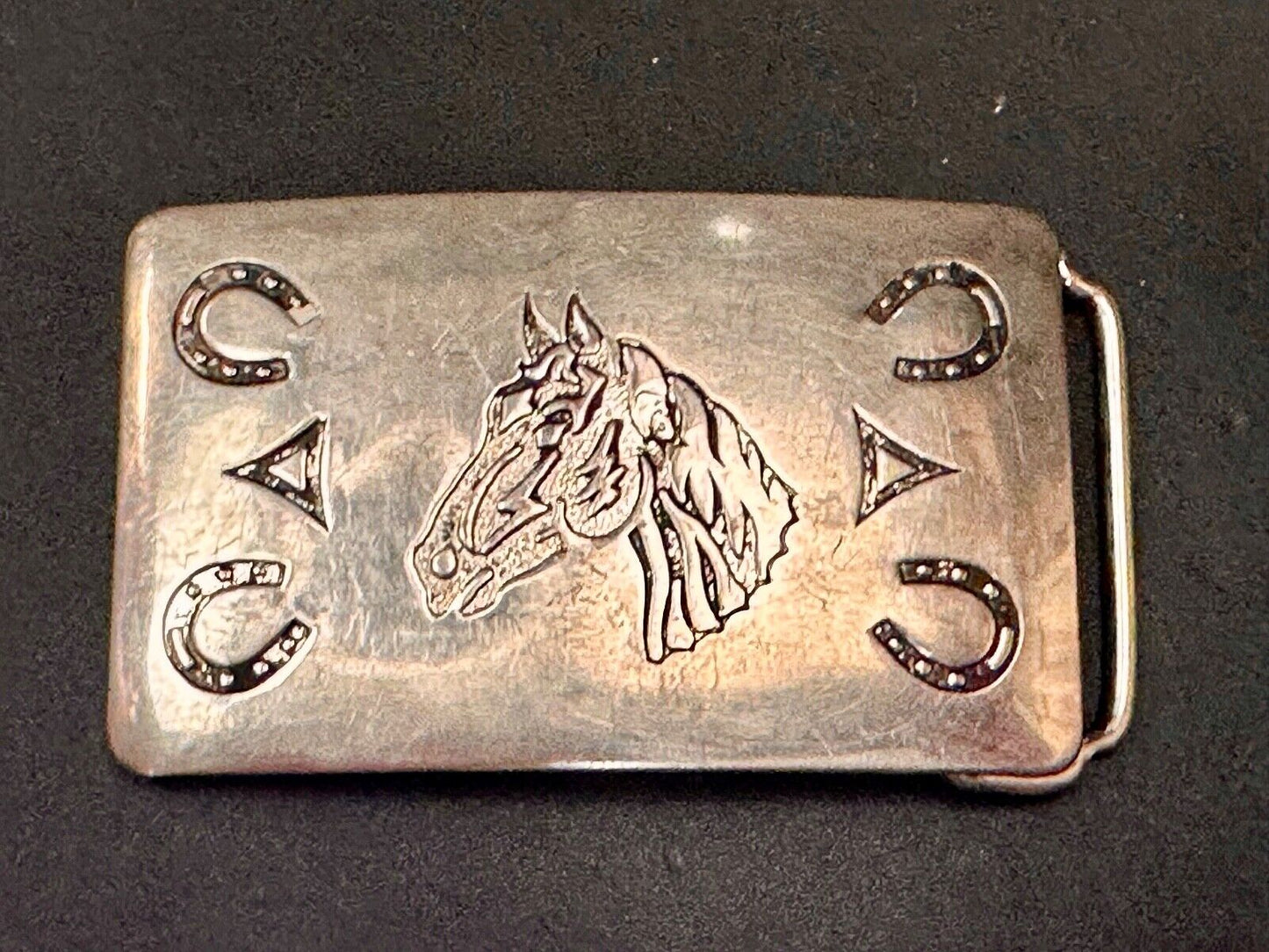 Vintage Chambers Horse Head - Engraved Horseshoe Southwestern Vibe Belt Buckle
