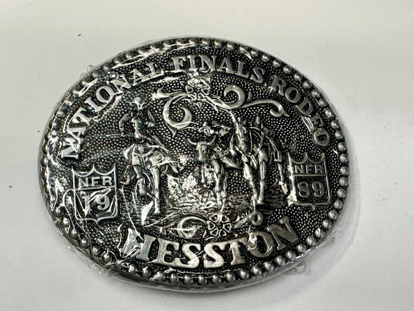 1989 Hesston National Finals Rodeo NFR NOS Collectors Adult Belt Buckle in wrap