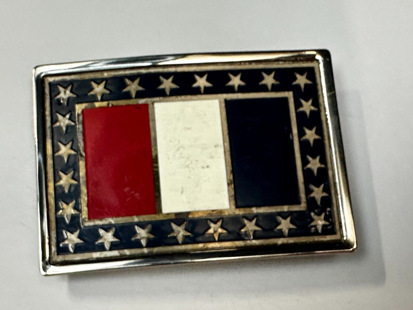 Texas State Flag Colors Stars and Stripes on silver tone Belt Buckle