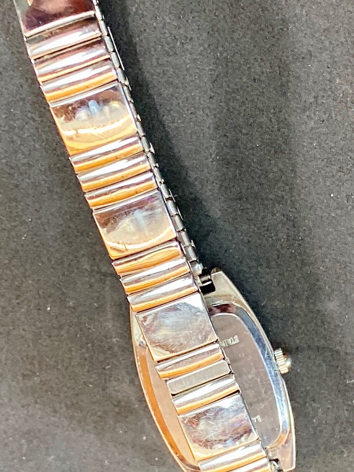 Beautiful LA X brand women's lades stretch band watch silver black rectangle