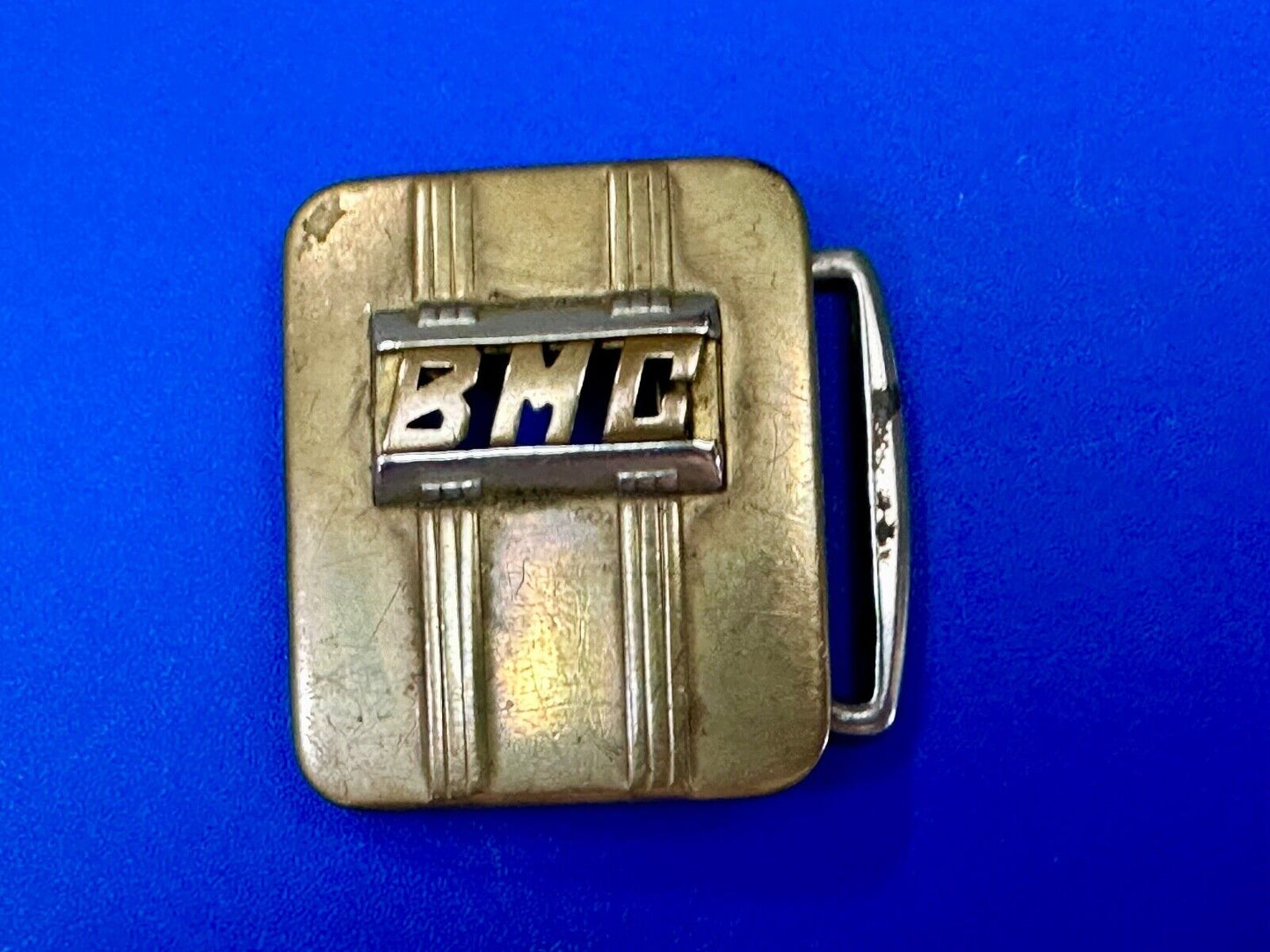 Vintage Art Deco Initials BMC belt buckle Deluxe Plate by Swank