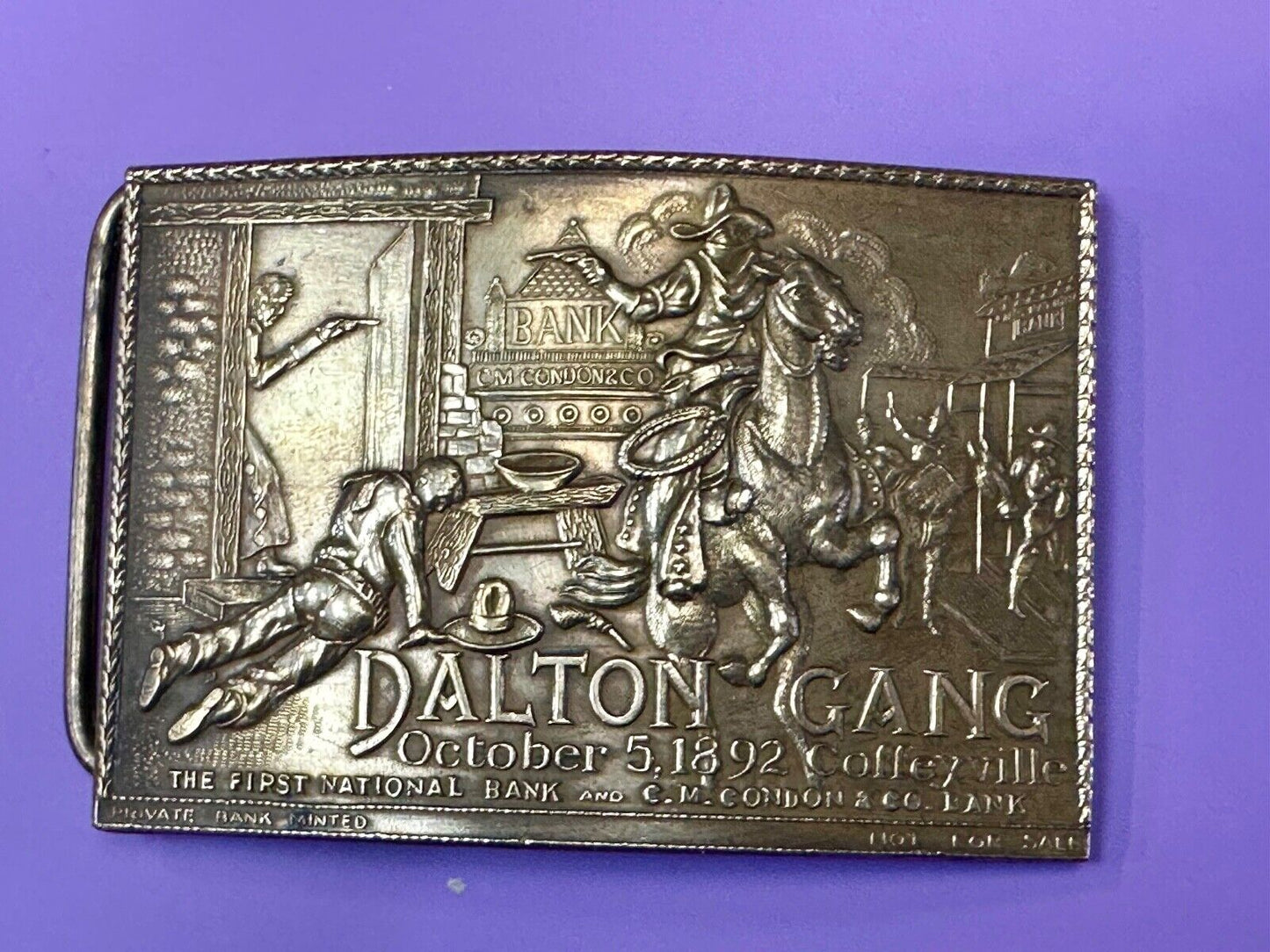 The Dalton Gang Collectors Brass Belt Buckle West Cowboy Style - see Hallmarks!