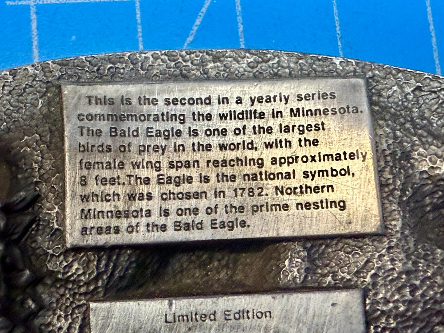The Bald Eagle Minnesota Wildlife Commemorative 1986 Arrowhead Belt Buckle