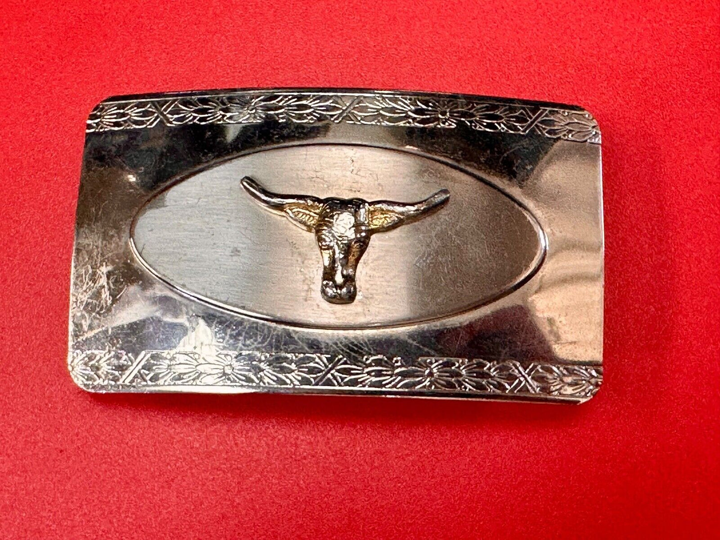 The Longhorn cow steer - cowboys cowgirls western reflective Vintage belt buckle