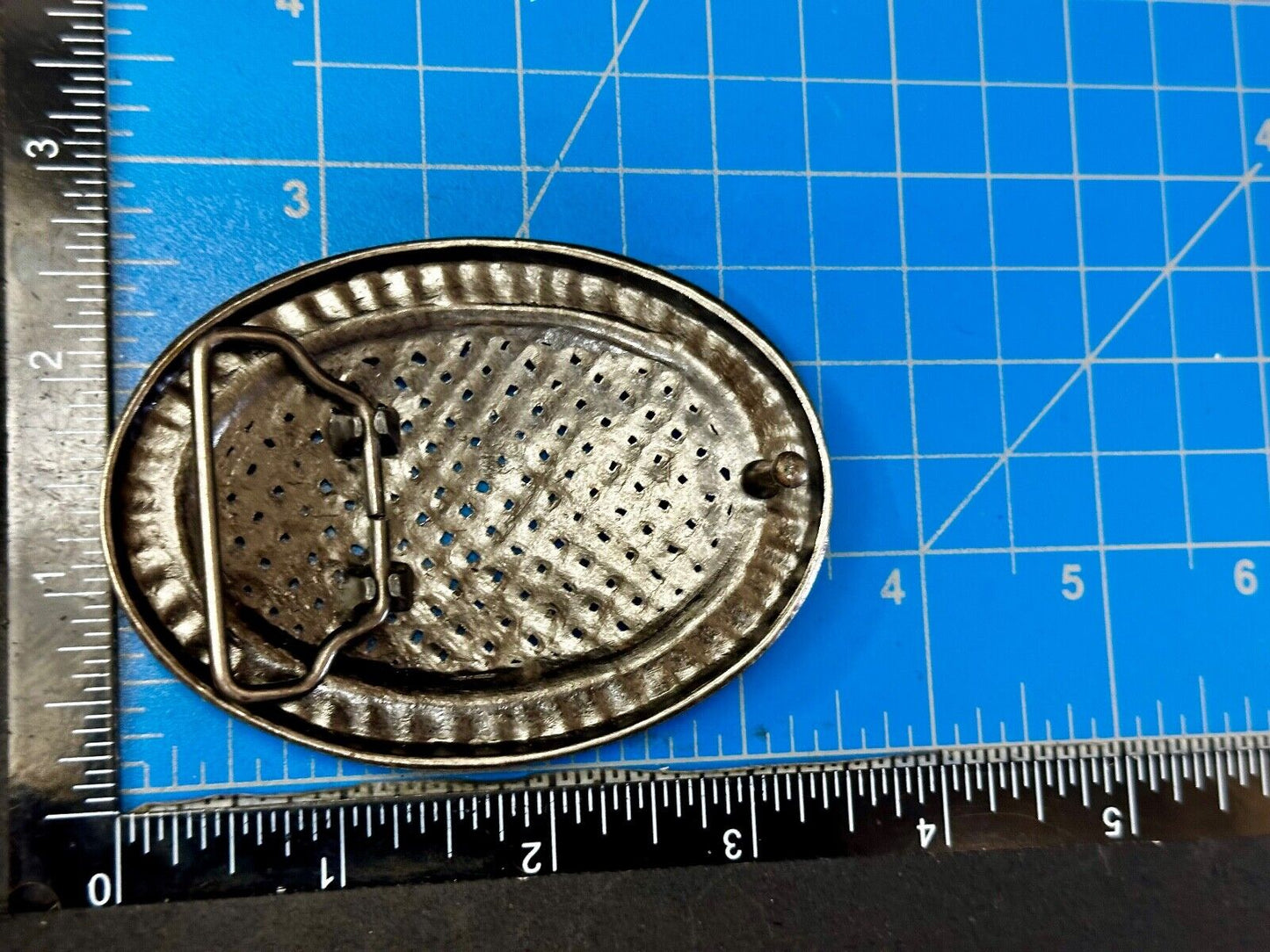 Basket Weave Design Rhinestone Border Vintage Metal Oval Belt Buckle