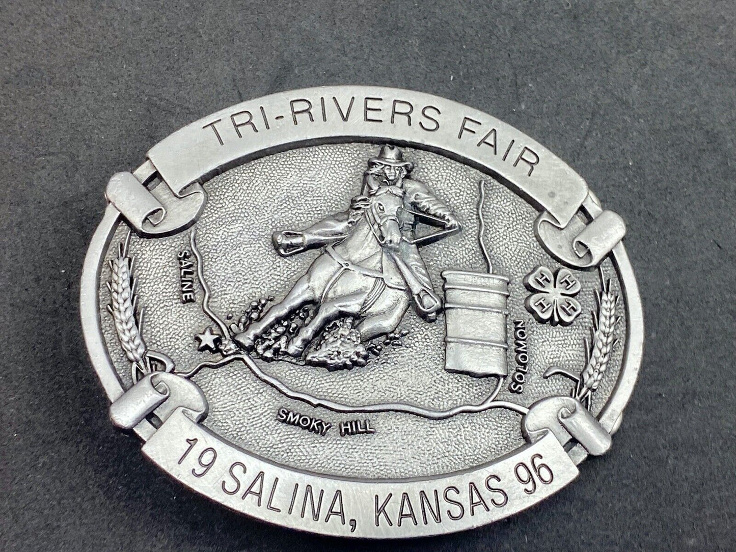 Vintage 1996 Tri-Rivers Fair belt buckle - Salina KS Kansas by DK Specialties