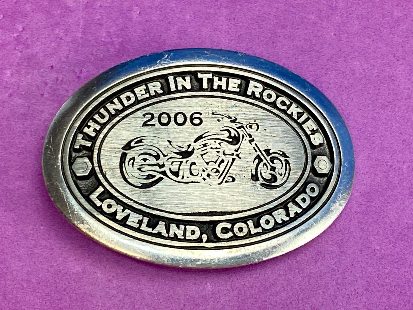 2006 Thunder in the Rockies belt buckle Colorado motorcycle bike rally RARE. #36