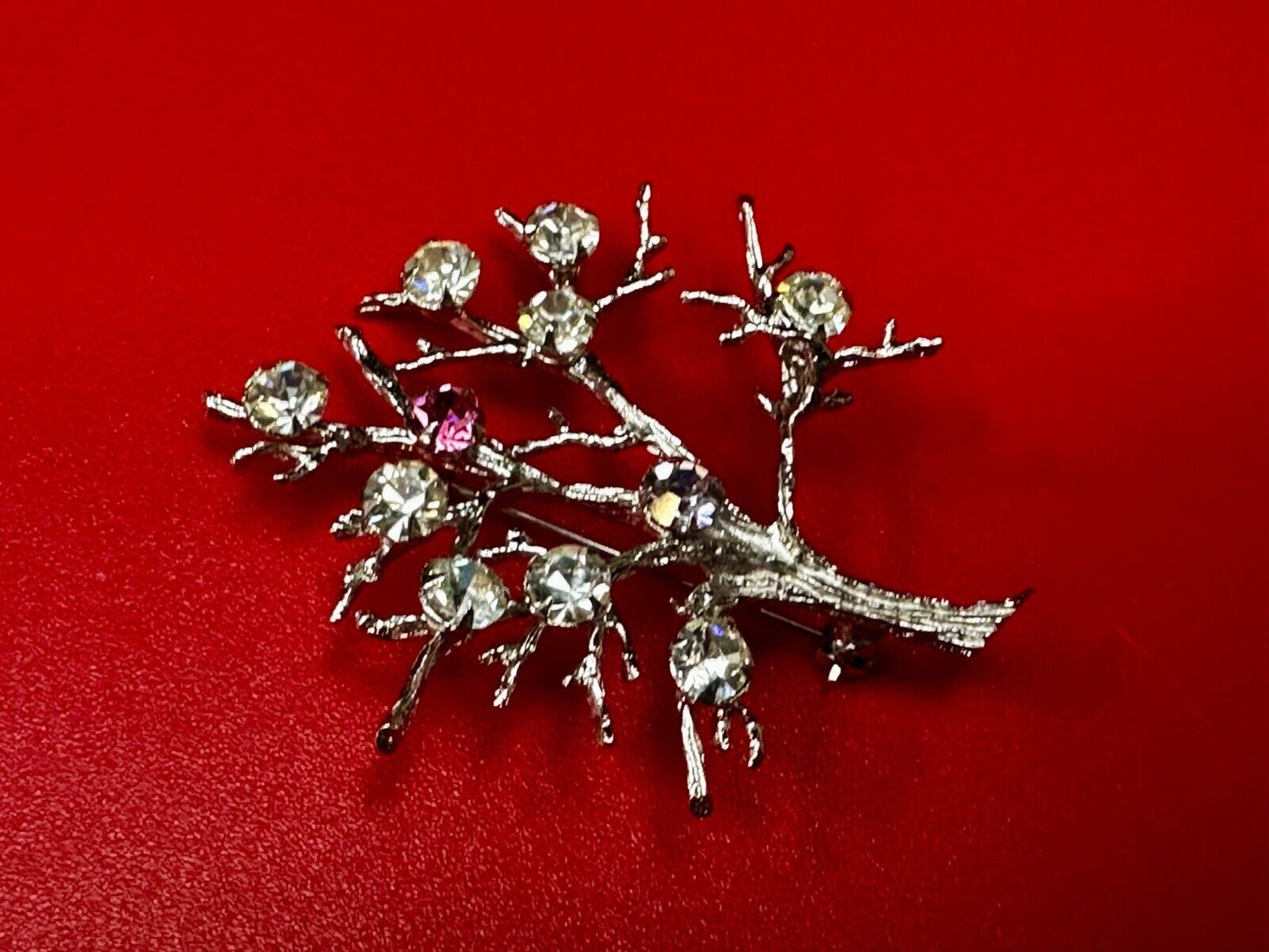 Tree Of Life Rhinestone Accented Vtg. 925 Sterling Silver Brooch - See Hallmark