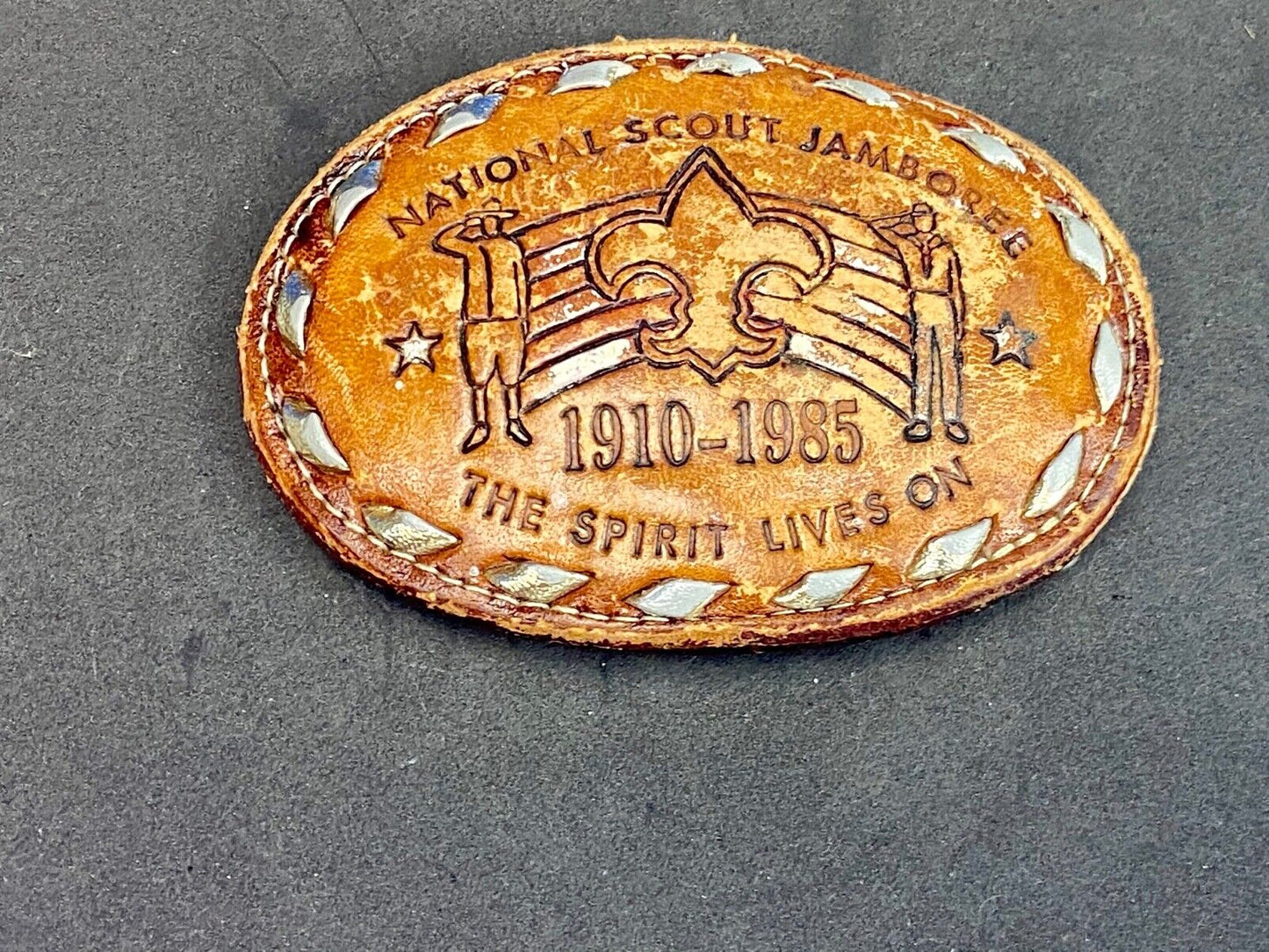 Vintage 1985 BSA National Scout Jamboree Boy Scouts leather belt buckle