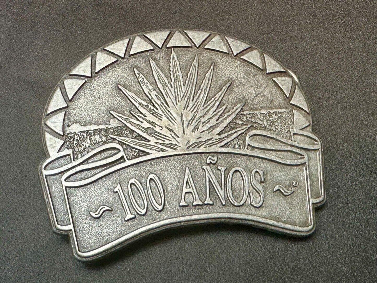 Tequila advertising 100 Anos Vintage Pewter Metal cutout belt buckle