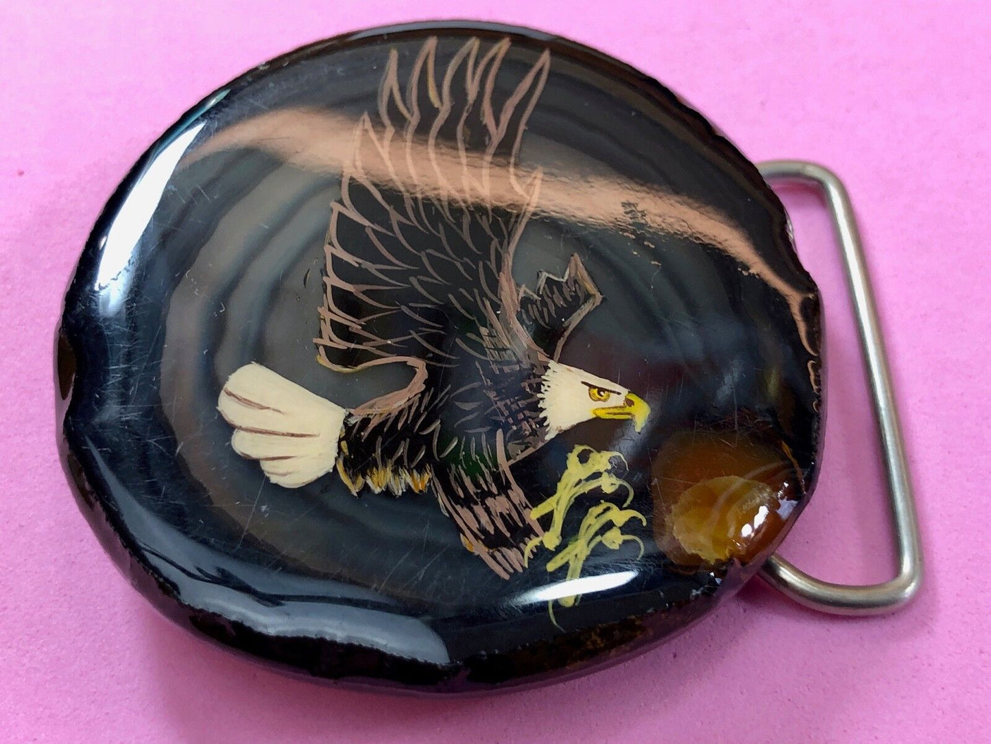 awesome! Polished wood , painted diving flying eagle belt buckle