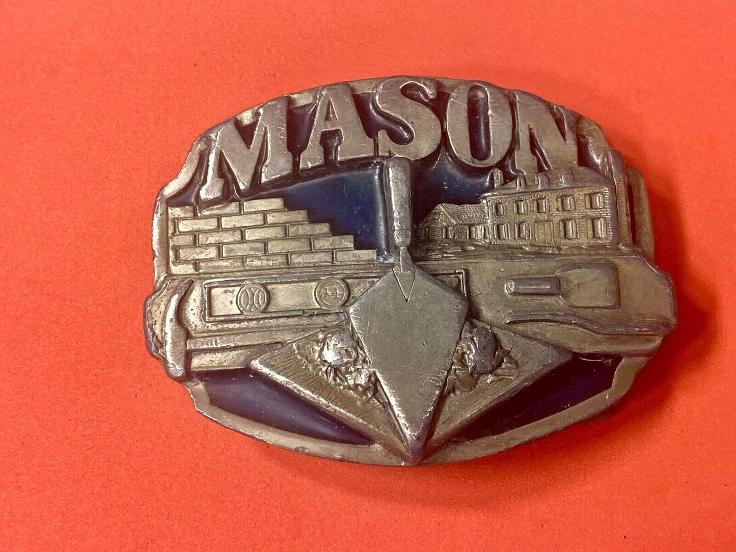 Vintage 1988 Brick Wall Masons Construction Career Job Profession Belt Buckle