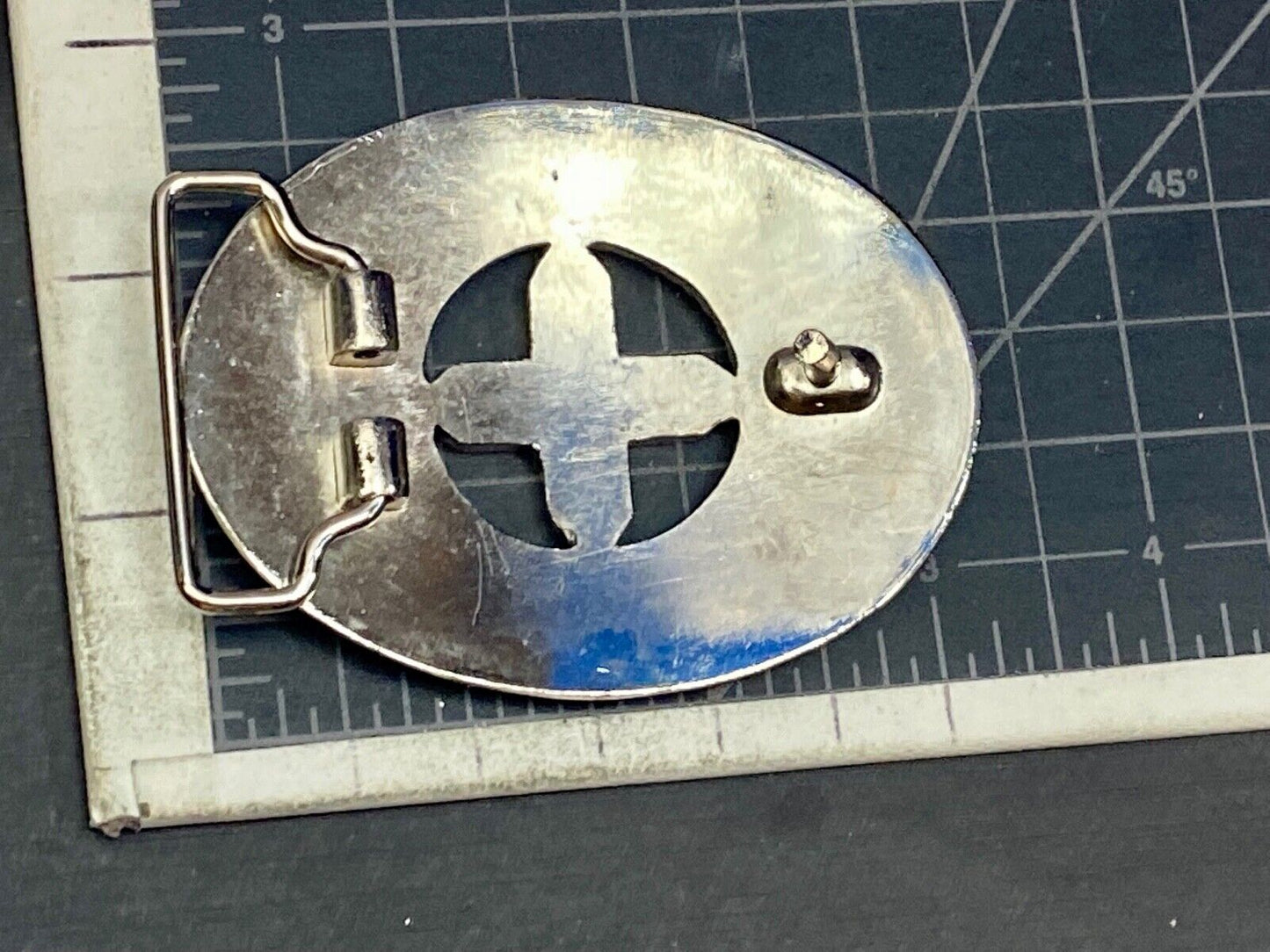 Beautiful See Through Cross Centered In Western Flower Swirl Metal Belt Buckle