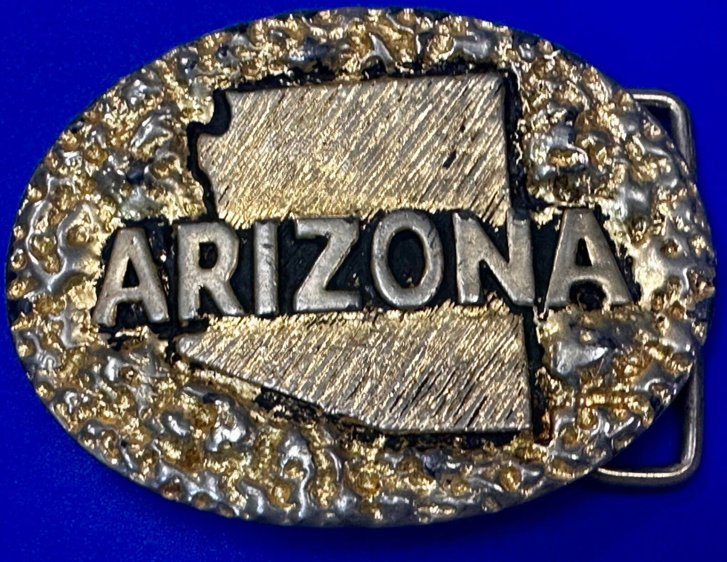 ARIZONA State Map Gold Nugget Panning Themed Metal Vintage Belt Buckle