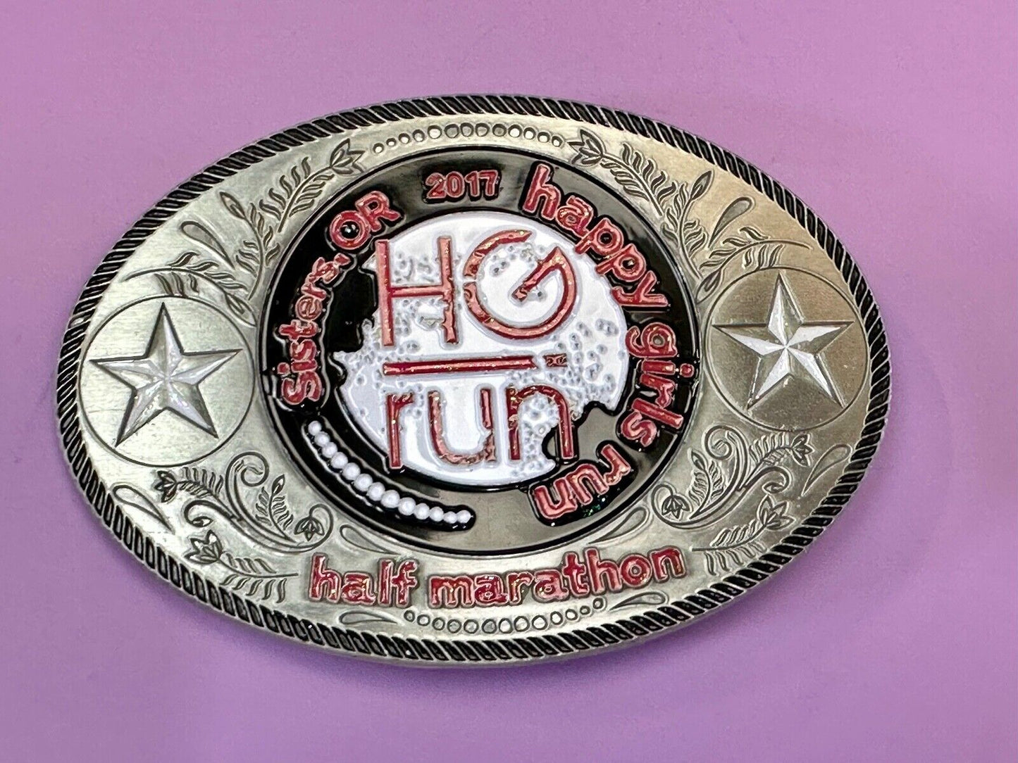 2020 Half Marathon award Happy Girls Sisters Run HG emblem belt buckle