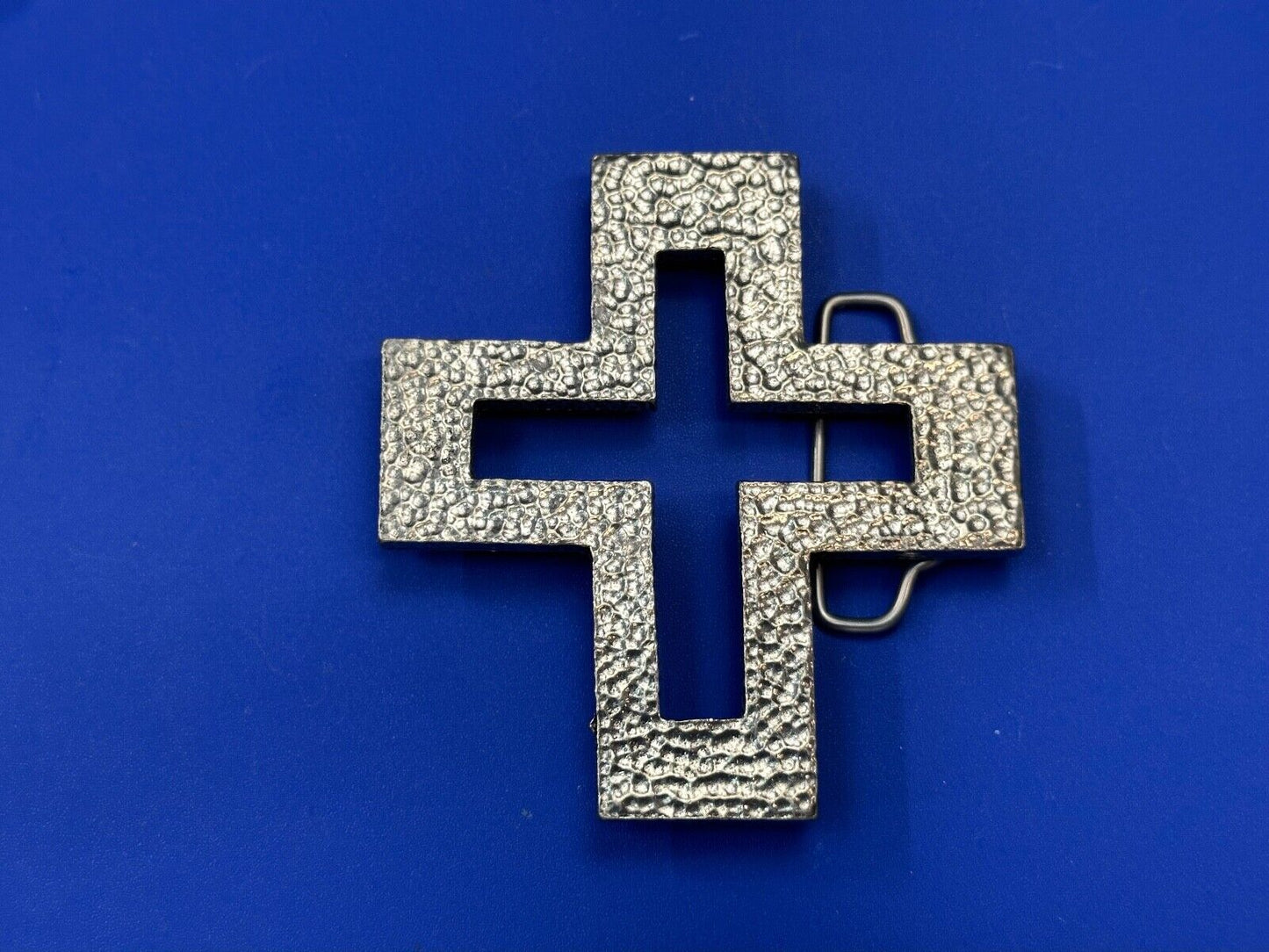 A.P.W. 2007 cross cutout silver tone belt buckle