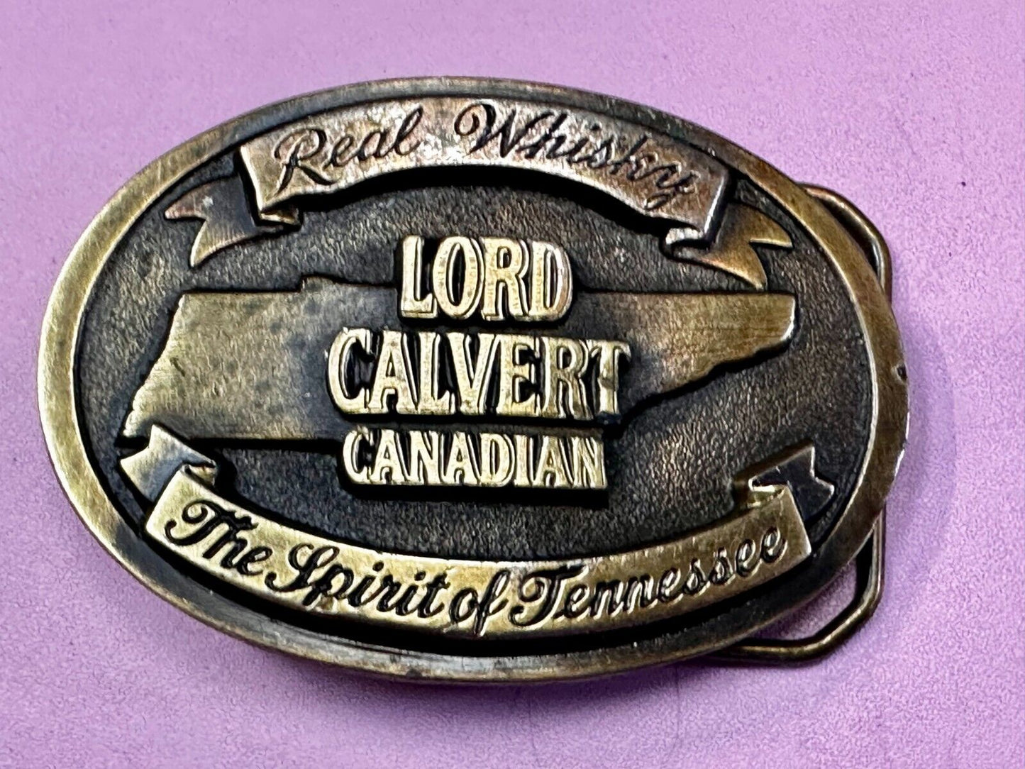 The Spirit of Tennessee Lord Calvert Real Canadian Whisky Promo Belt Buckle