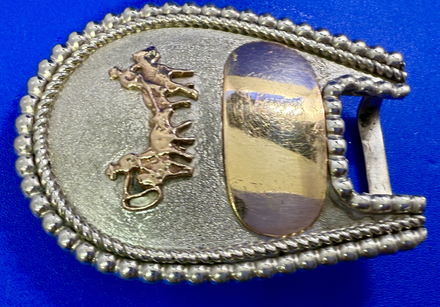 Vintage Cattle Drive Cowboy Horse Back Riding Trailing Pack Mule Belt Buckle