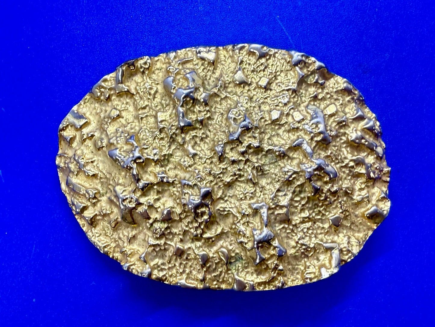 Texas Purities Nugget Textured Metal Gold Color Oval Belt Buckle