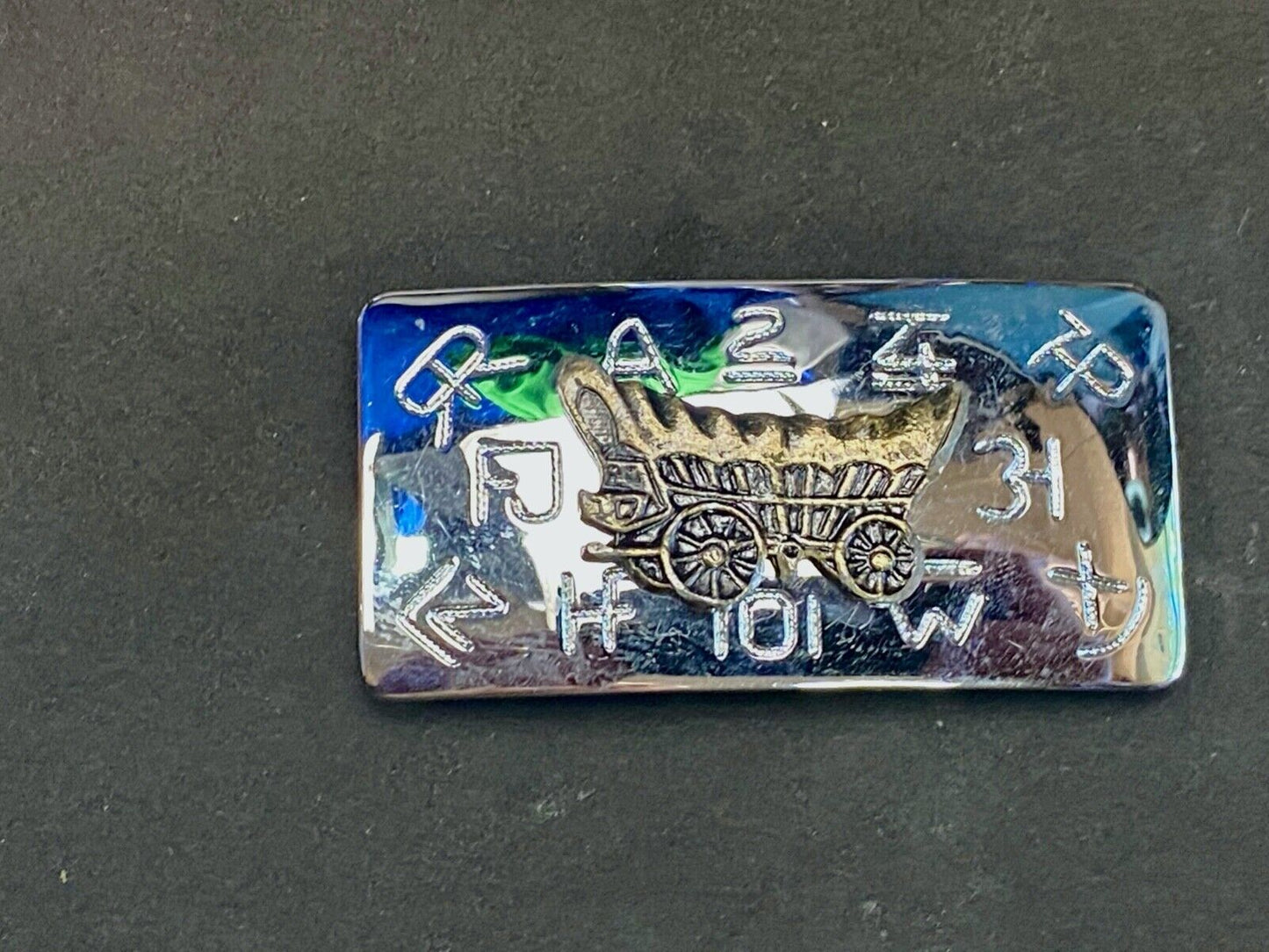Vintage Covered Wagon And Cattle Branding Symbols Two Tone Chambers Belt Buckle