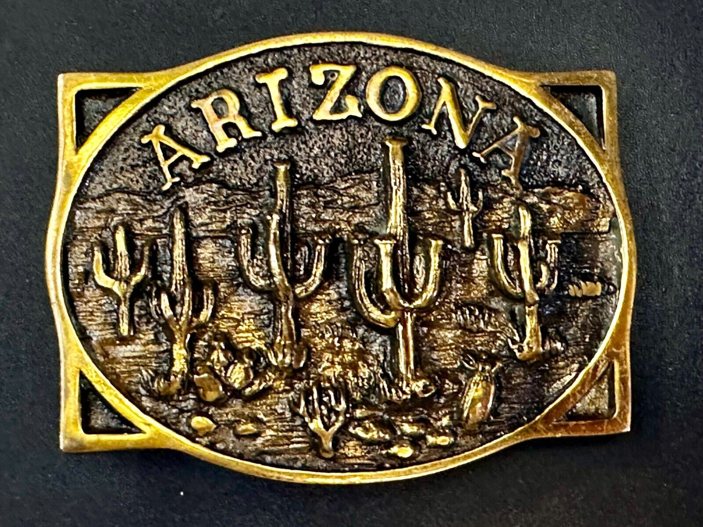 ARIZONA State Southwest Desert Cactus Solid Brass 1982 Heritage Mint Belt Buckle