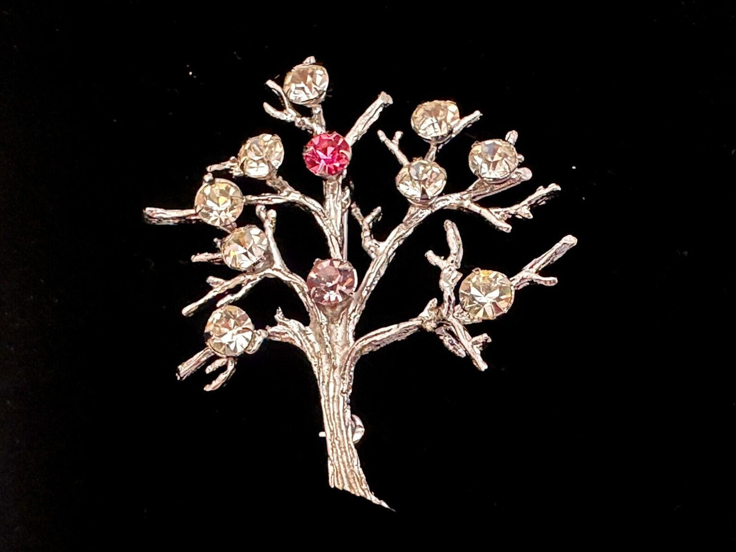 Tree Of Life Rhinestone Accented Vtg. 925 Sterling Silver Brooch - See Hallmark