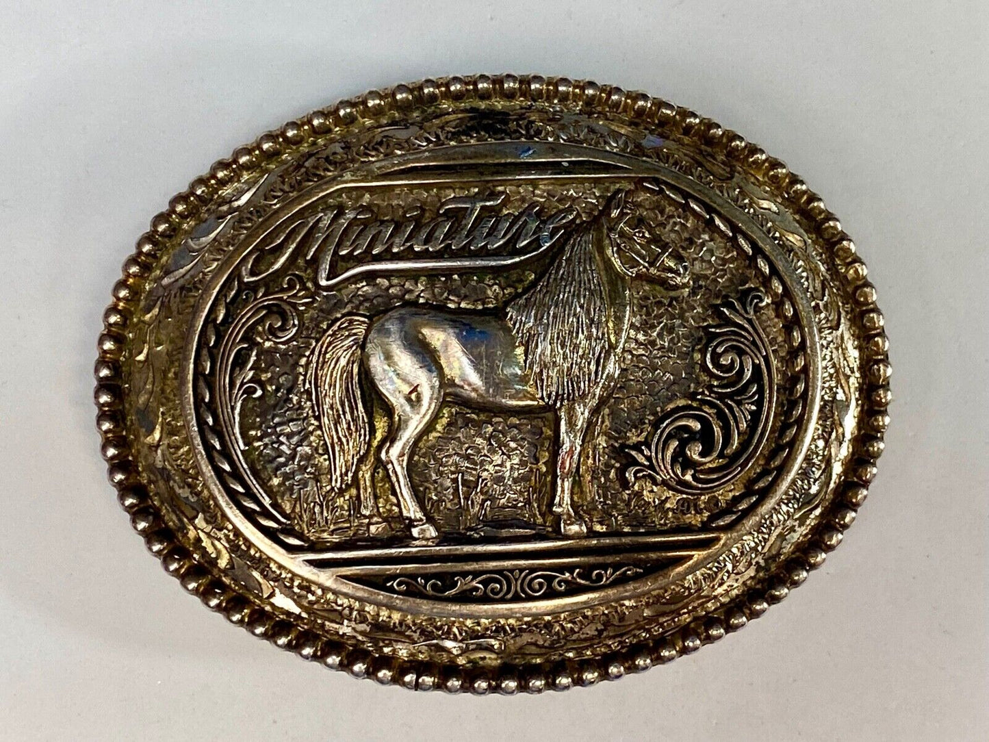 Vintage Award Design Metals - Mustang Commemorative Horse Oval Belt Buckle